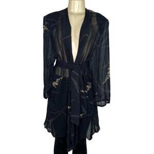L.B. Originals Women's Black Sheer Robe With Gold Floral Accents Sz 18